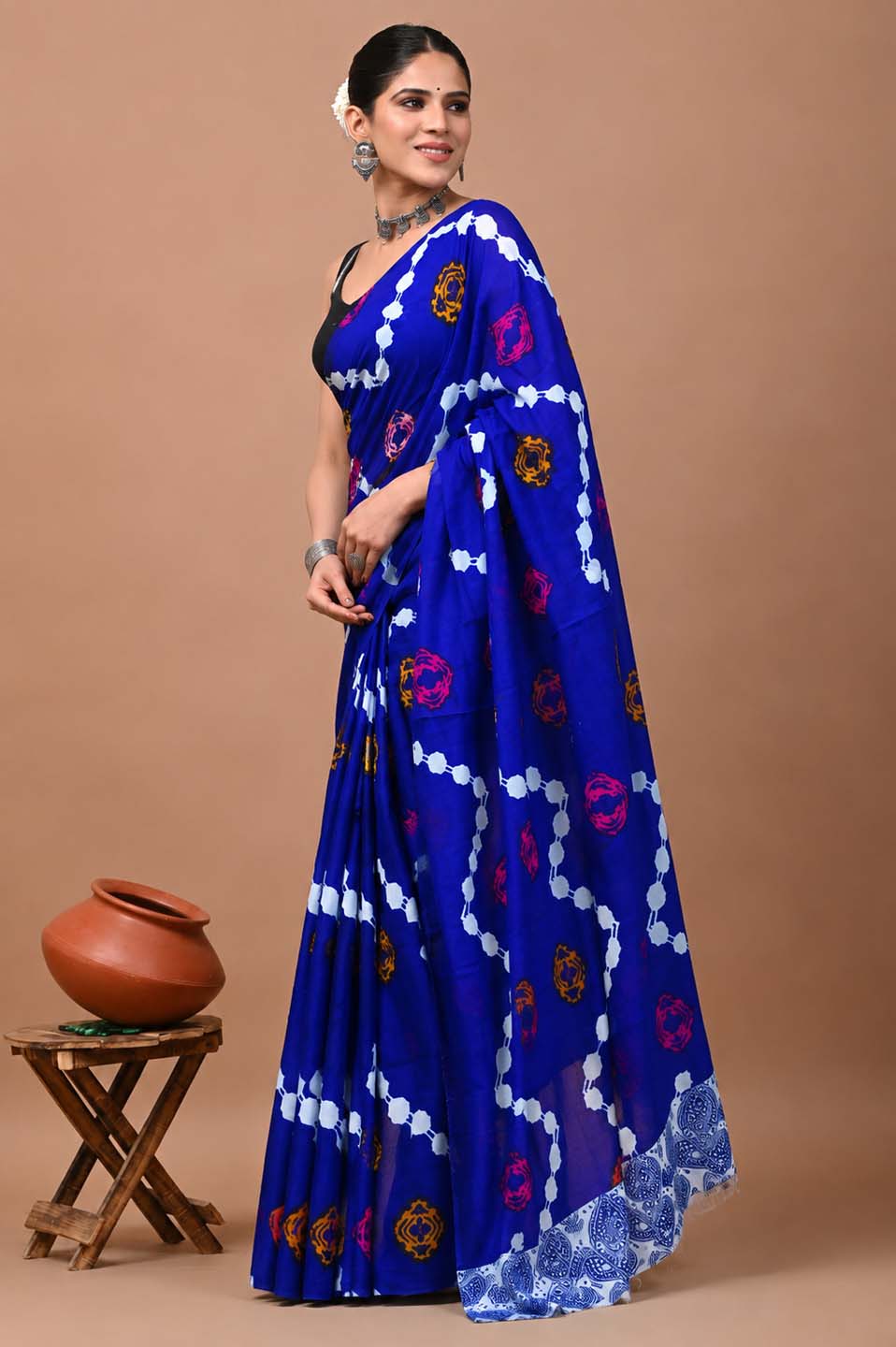 Ready to Wear Jaipuri Mul Cotton Geometric Printed Saree for Women
