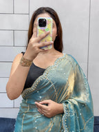 Hand-Embellished Silk Saree with Moti, Cutdana & Sequin Work
