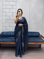 Shimmering Two-Tone Chiffon Saree with Exquisite Diamond Cut Work