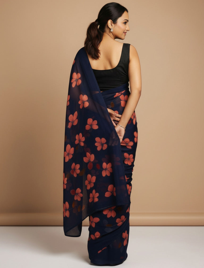 Vibrant Floral Print Georgette Ready to Wear Saree