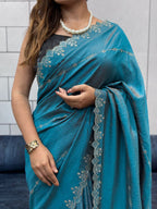 Two-Tone Chocolate Saree with Diamond Panel Handwork and All-Over Cutwork
