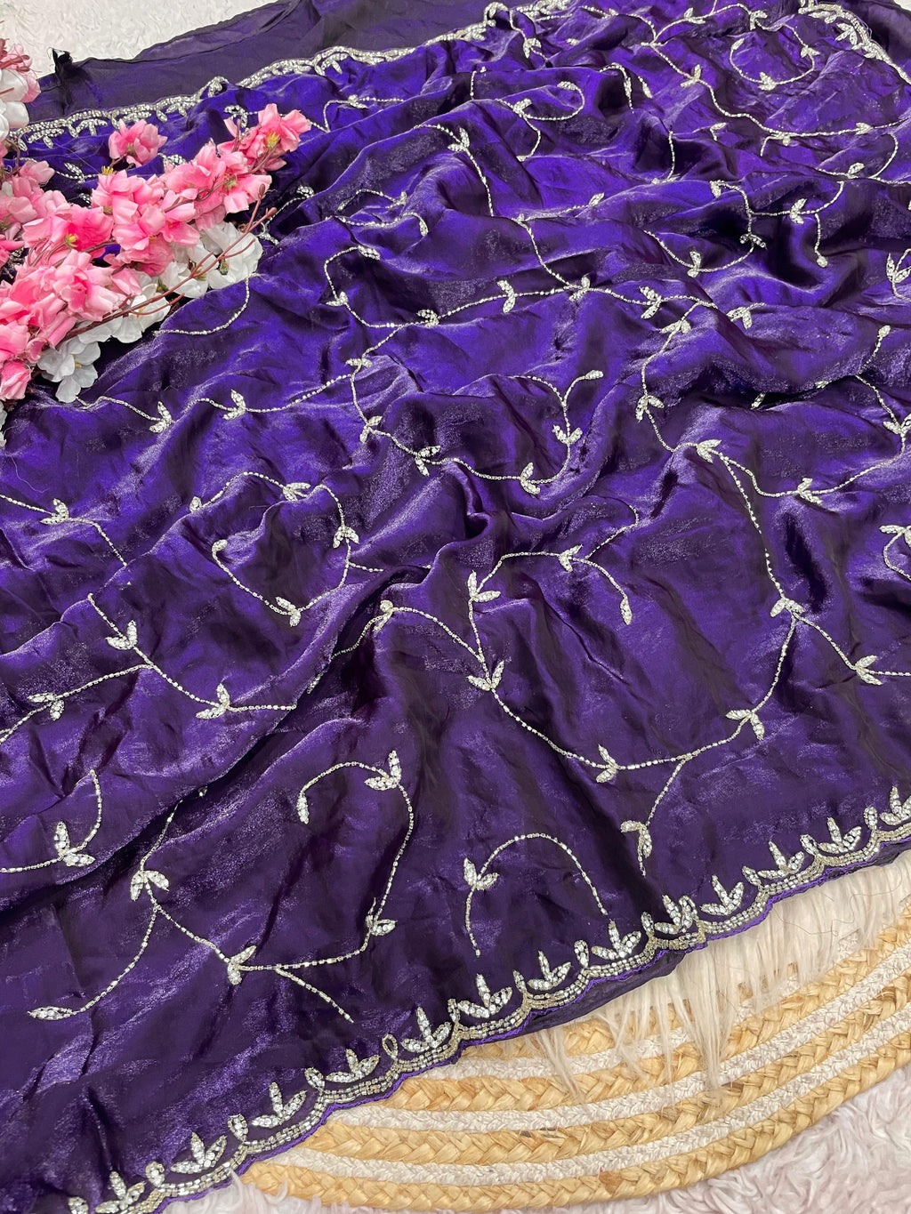 Space silk Saree With Khatli Cut Dana Handwork  Diamond Work