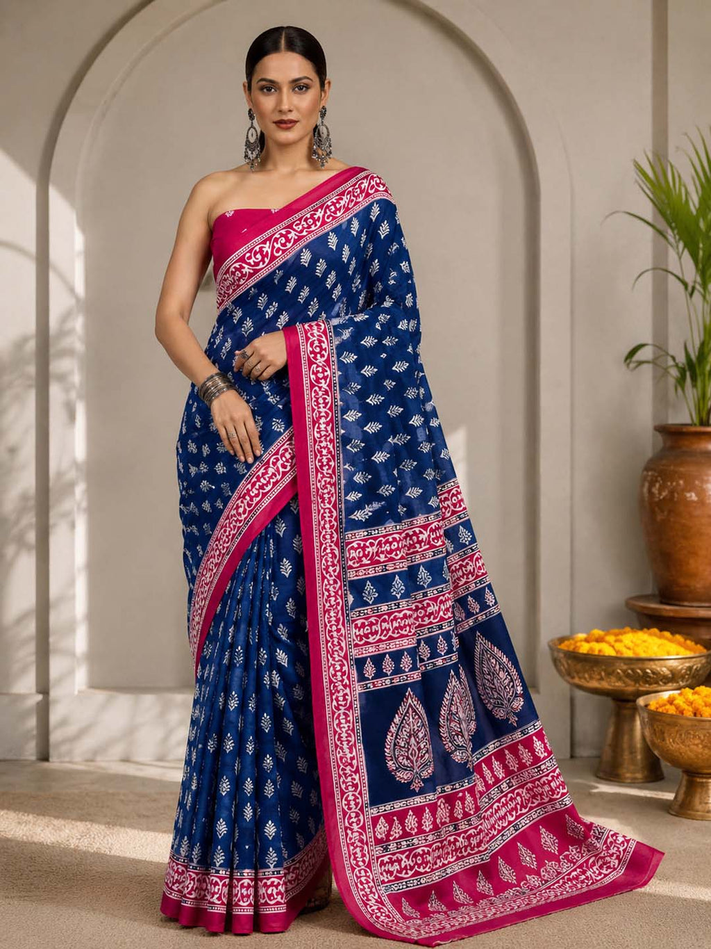 Ready to Wear Jaipuri Mul Cotton Geometric Printed Saree for Women