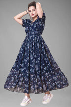 Elegant Georgette Maroon Fit and Flare Dress for Women