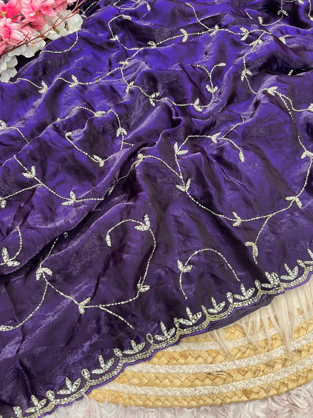 Space silk Saree With Khatli Cut Dana Handwork  Diamond Work