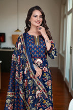 Women's Cotton Floral Printed Kurta Set with Dupatta