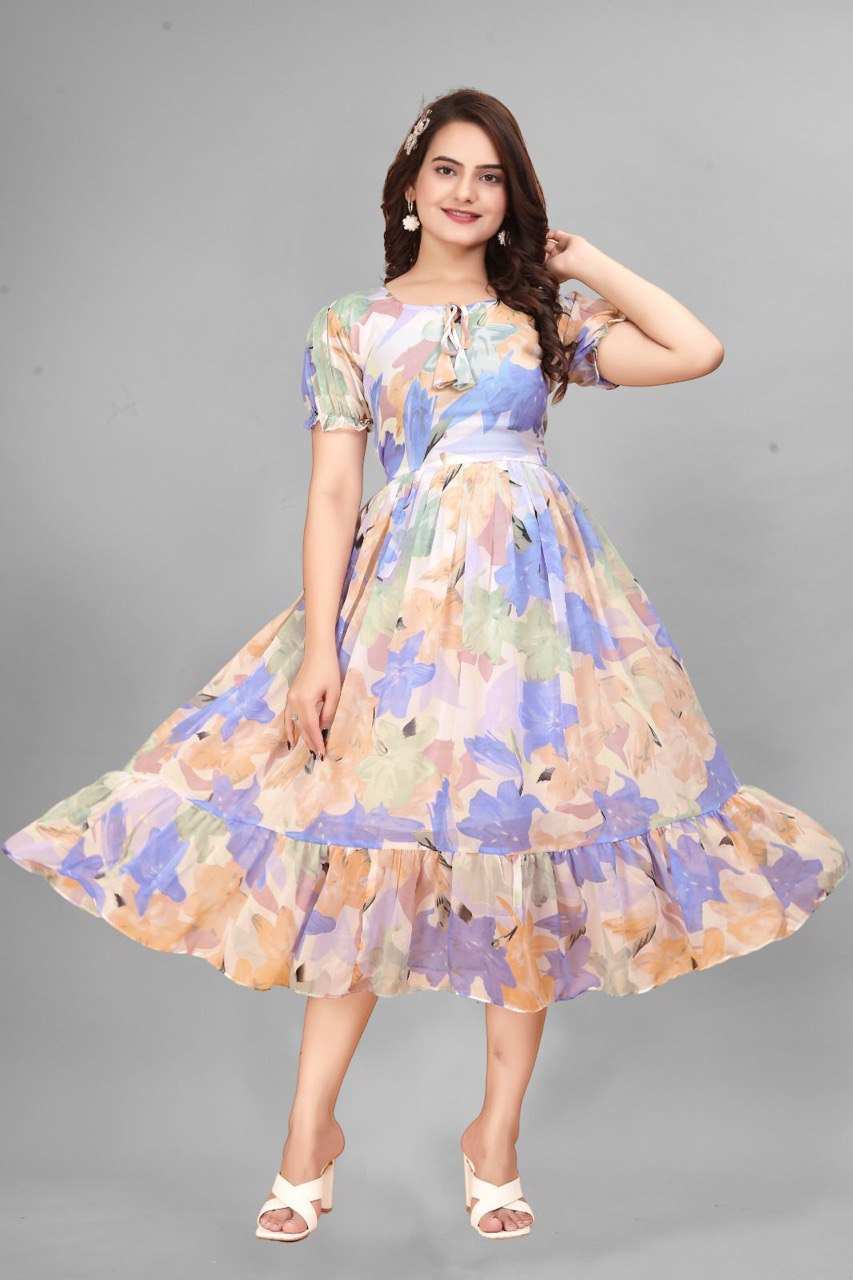 Graceful Light Blue Fit and Flare Dress for Women