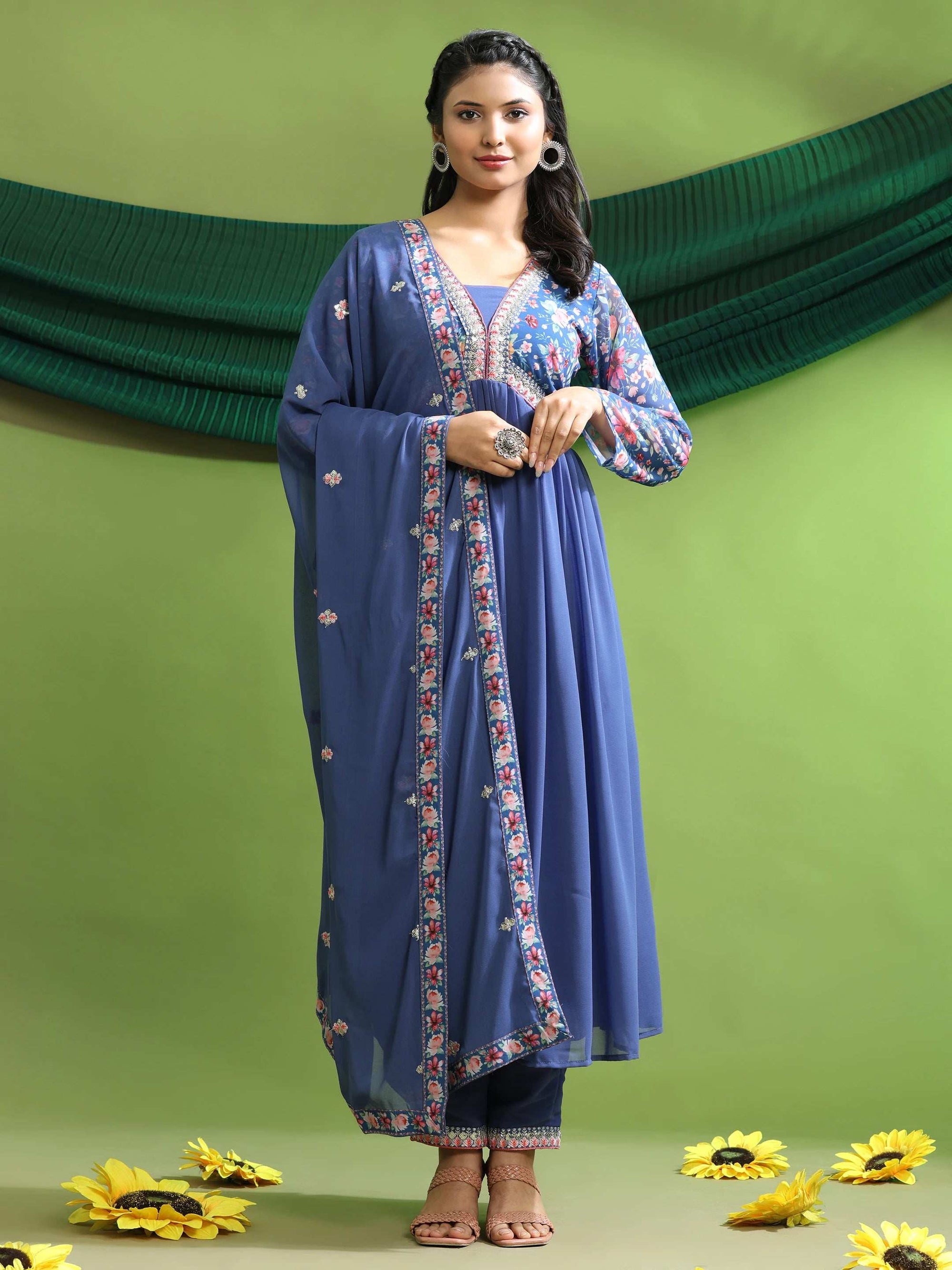 Georgette Embroidery With Sequence A line Kurta Set