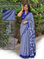 Ready To Wear Cotton Saree with Striped Pattern & Traditional Printed Pallu
