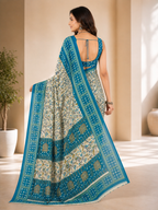 Women Printed Moss Chiffon Saree with Zari Border
