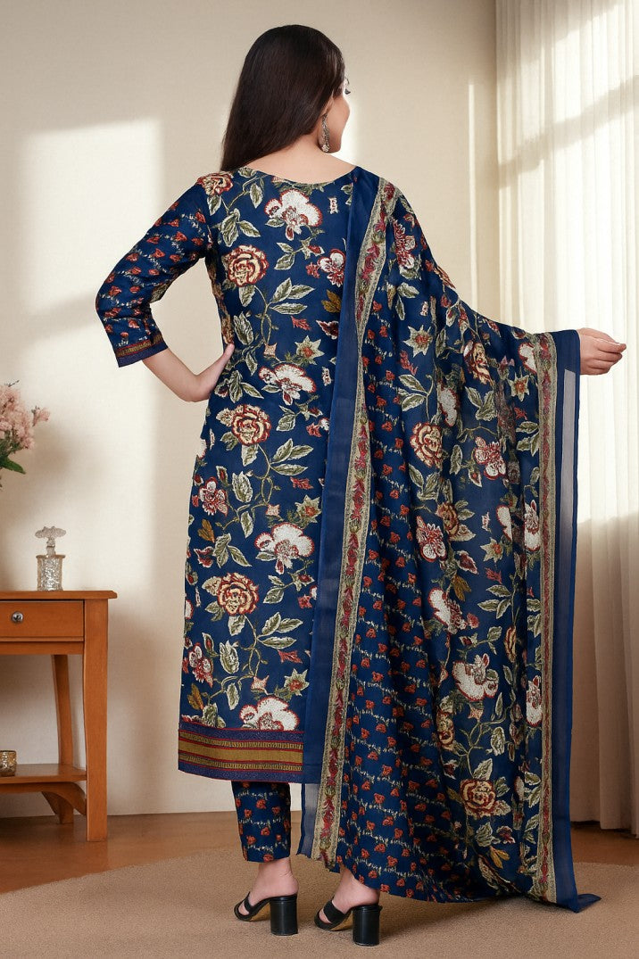 Women's Cotton Floral Printed Kurta Set with Dupatta