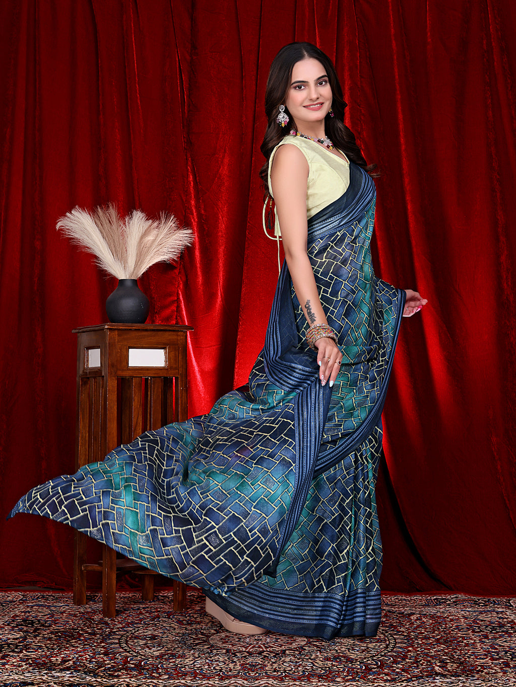 Heavy Chiffon Color Block Printed Ready-to-Wear Saree