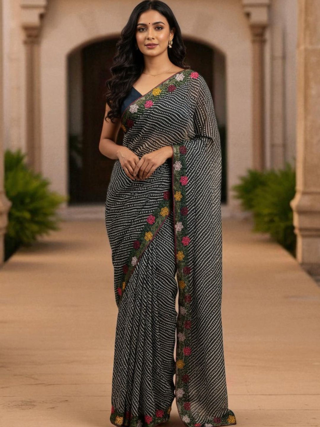 Cotton Silk Bandhani Printed Saree with Embroidery Work Border