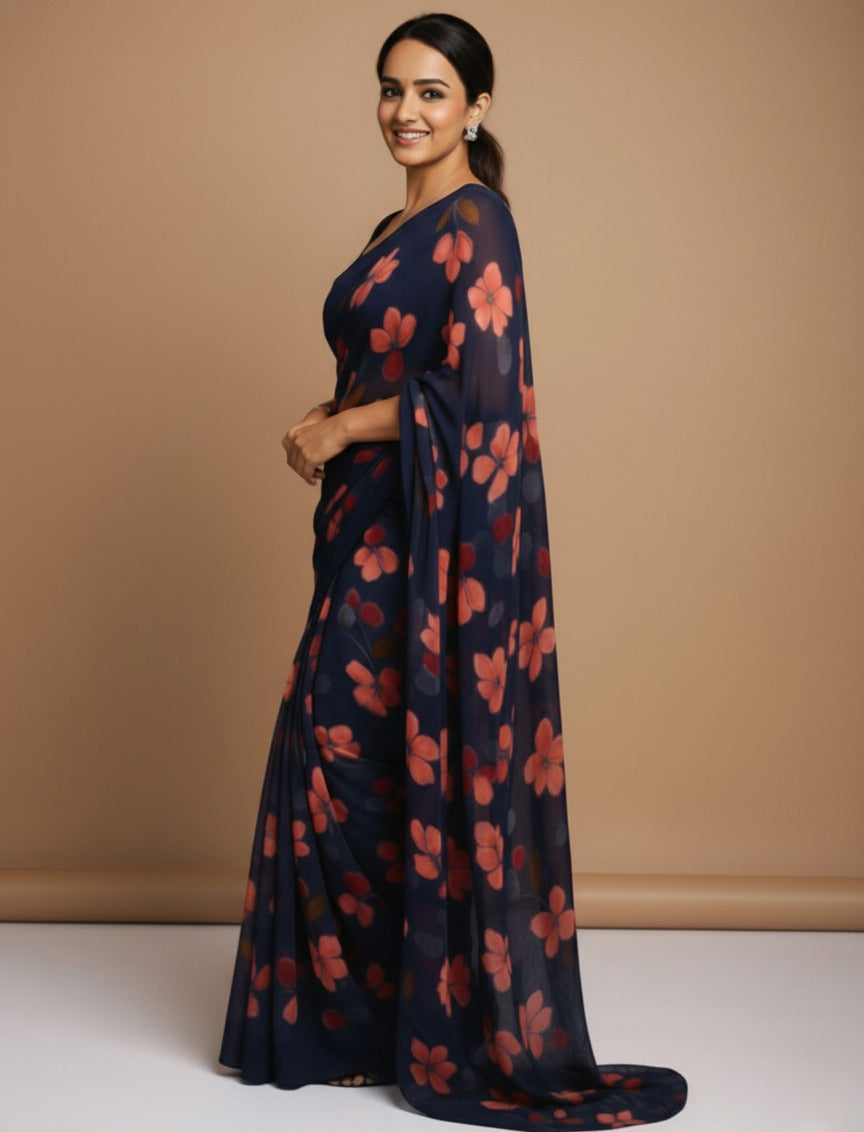 Vibrant Floral Print Georgette Ready to Wear Saree