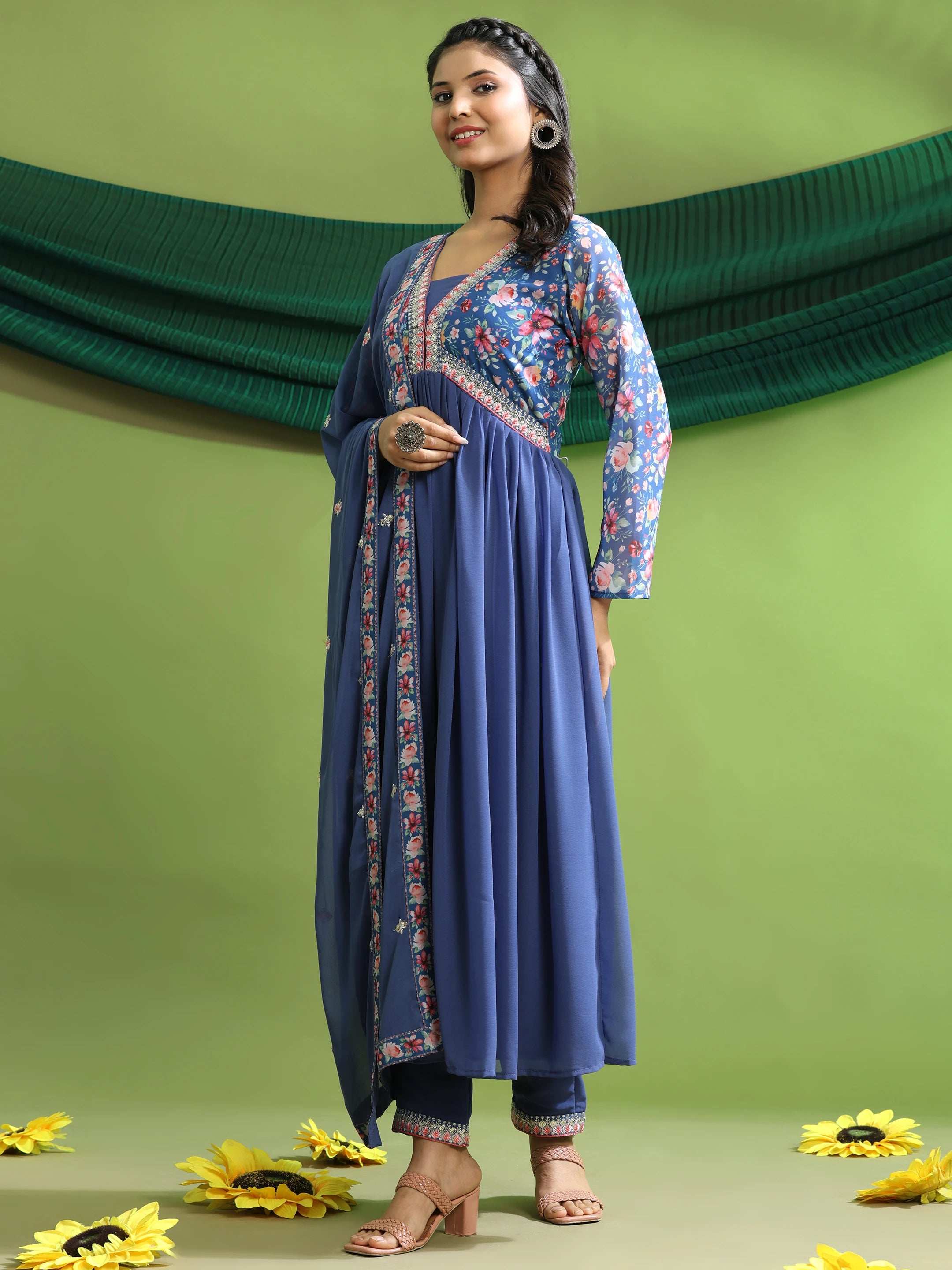 Georgette Embroidery With Sequence A line Kurta Set