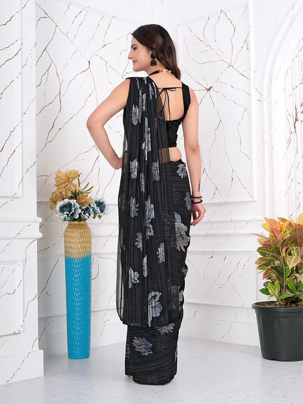 Ready-to-Wear Chiffon Saree with Zari Lines for Party Look