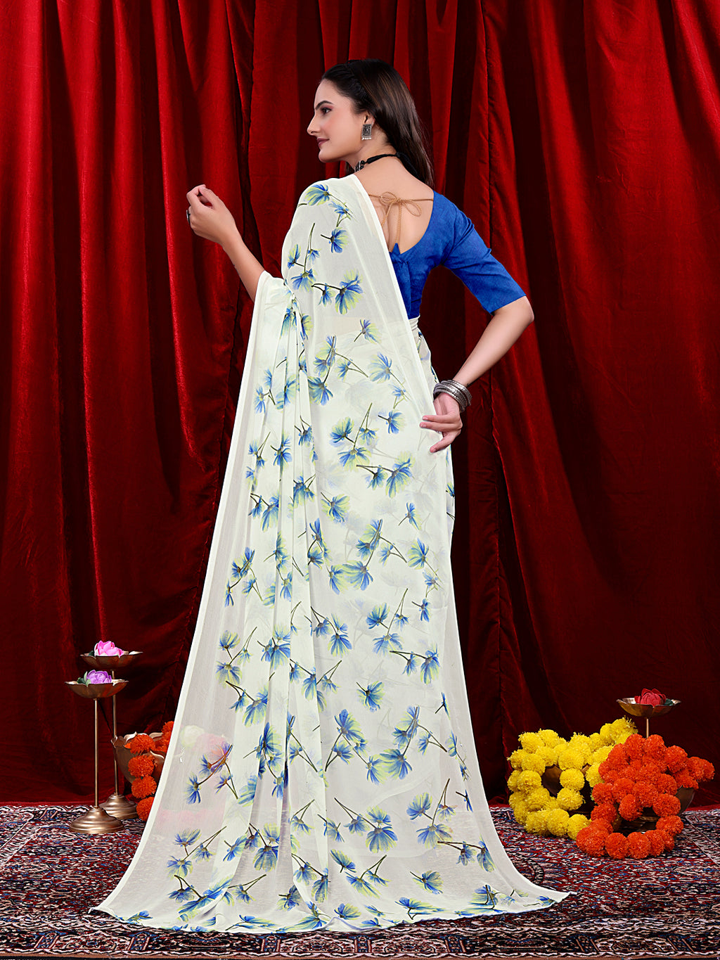 Women's Ready-to-wear Floral Printed Georgette Saree