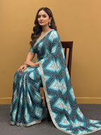 Bandhani Printed Chiffon Saree with Embroidered Border