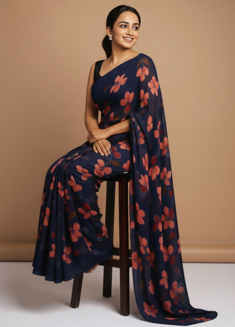 Vibrant Floral Print Georgette Ready to Wear Saree