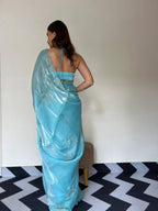 Elegant Floral Tabi Organza Saree with Cut Dana Handwork