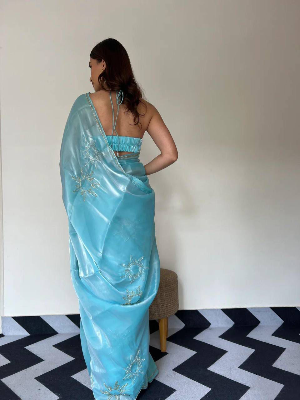 Elegant Floral Tabi Organza Saree with Cut Dana Handwork