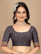 Moss Chiffon Digital Print With Jacquard Border Saree