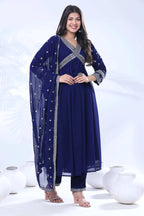 Embroidered Georgette Kurta Pant Set with Dupatta