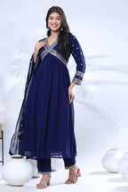 Embroidered Georgette Kurta Pant Set with Dupatta