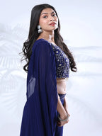 Georgette Floral Embroidered Sequined Crop Top with Palazzo