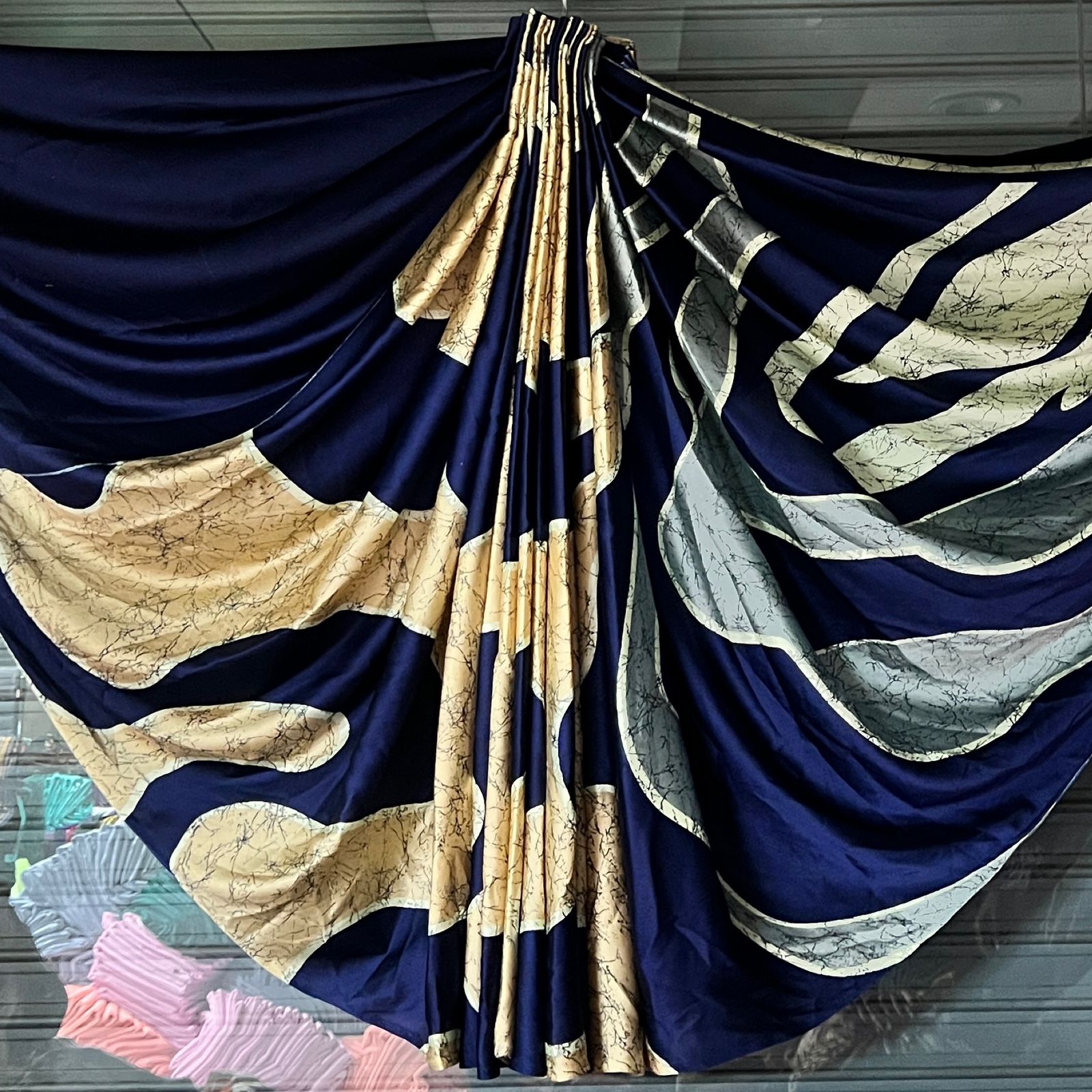 Premium Satin Silk Abstract Print Saree with Designer Pallu