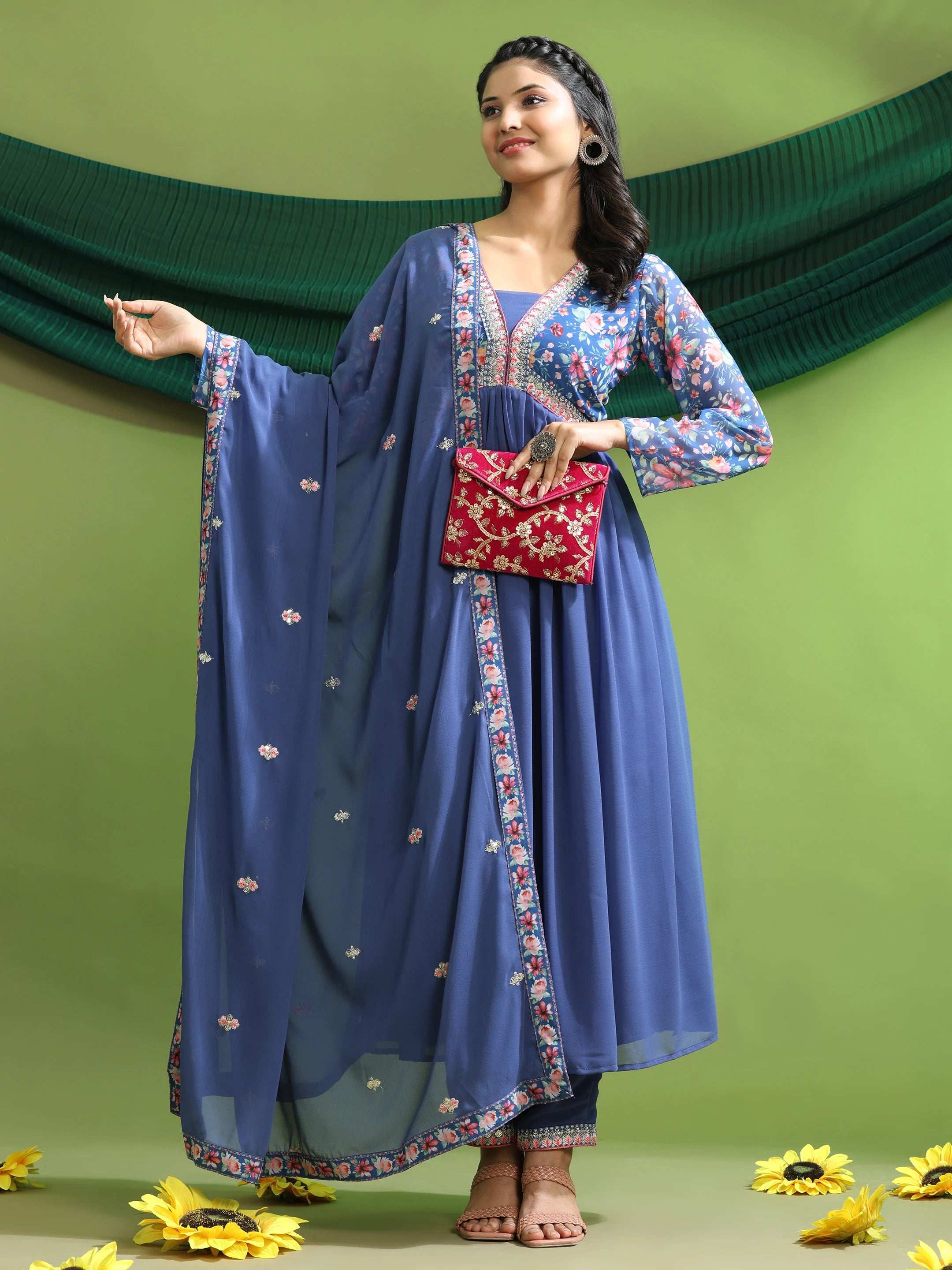 Georgette Embroidery With Sequence A line Kurta Set