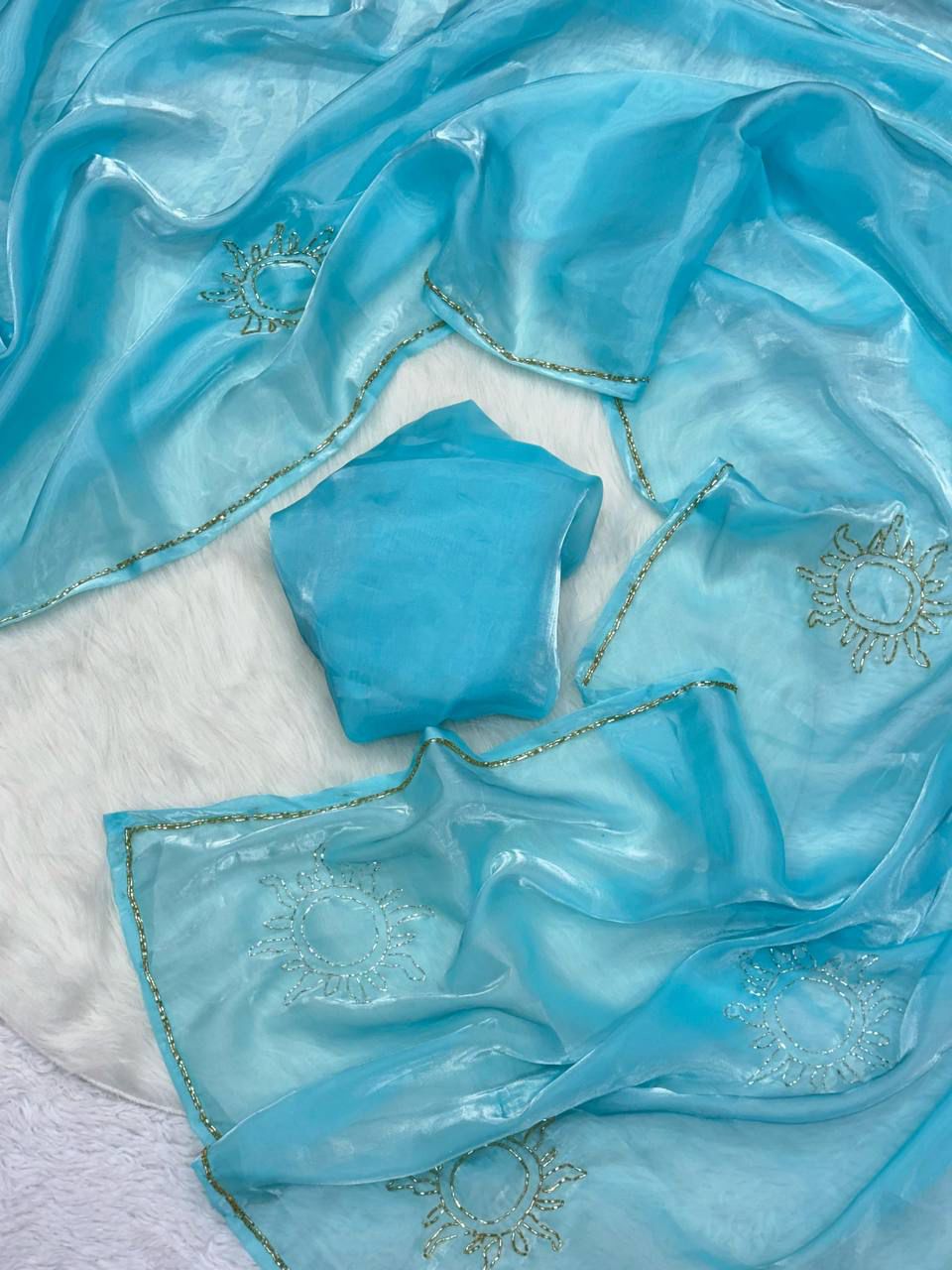 Elegant Floral Tabi Organza Saree with Cut Dana Handwork