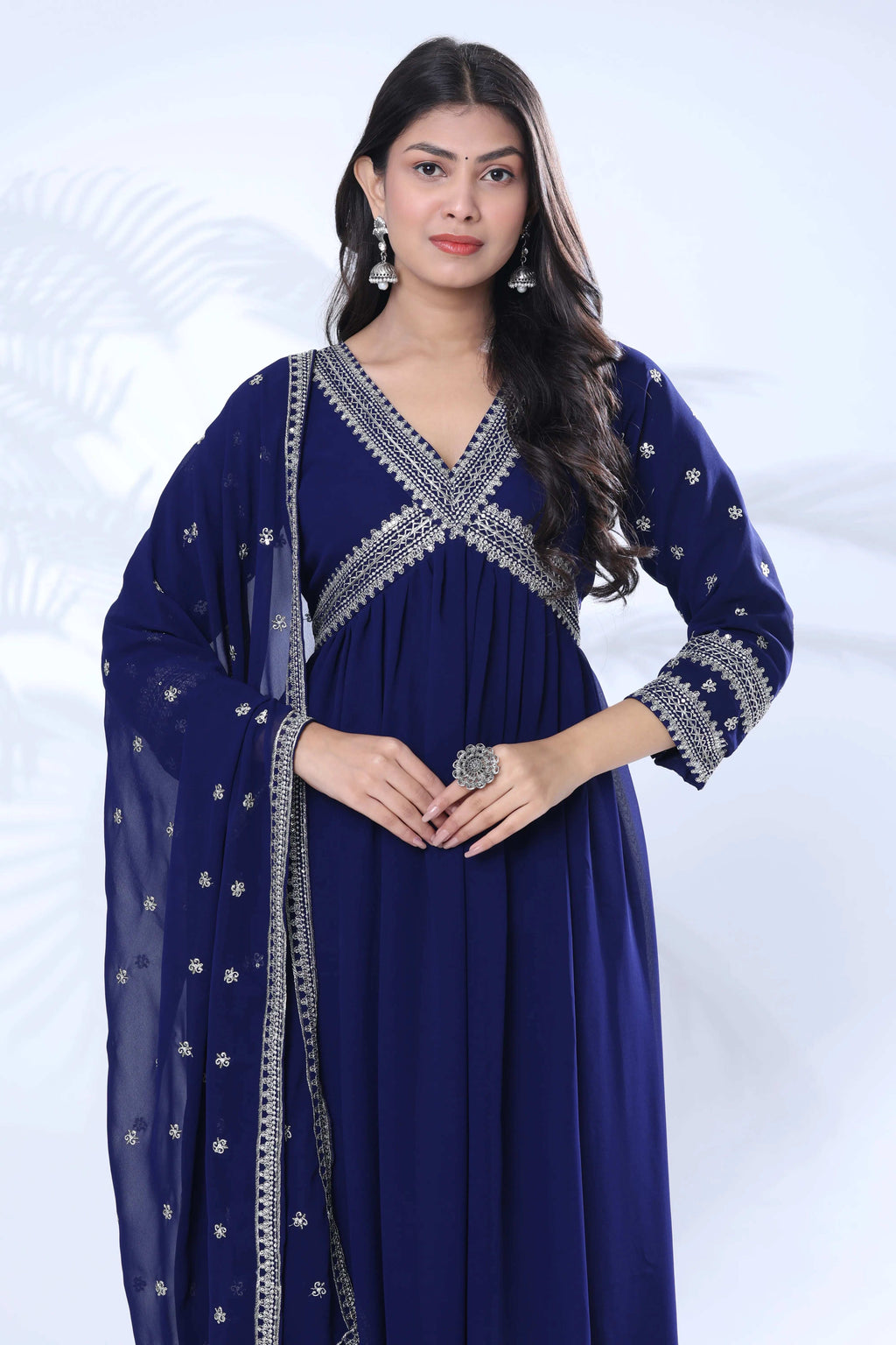 Embroidered Georgette Kurta Pant Set with Dupatta