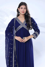 Embroidered Georgette Kurta Pant Set with Dupatta