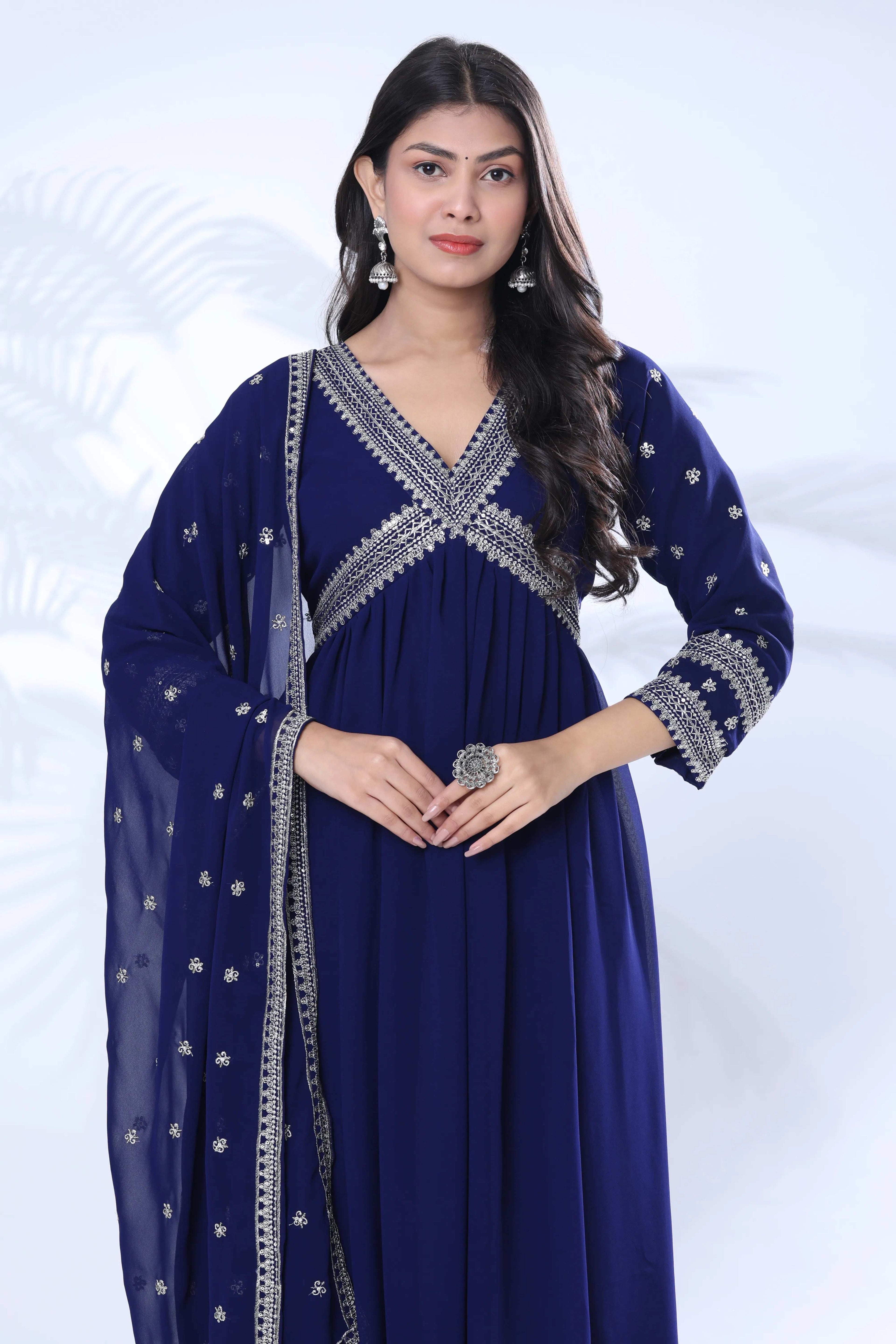 Embroidered Georgette Kurta Pant Set with Dupatta