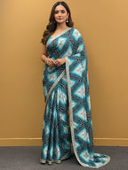 Bandhani Printed Chiffon Saree with Embroidered Border