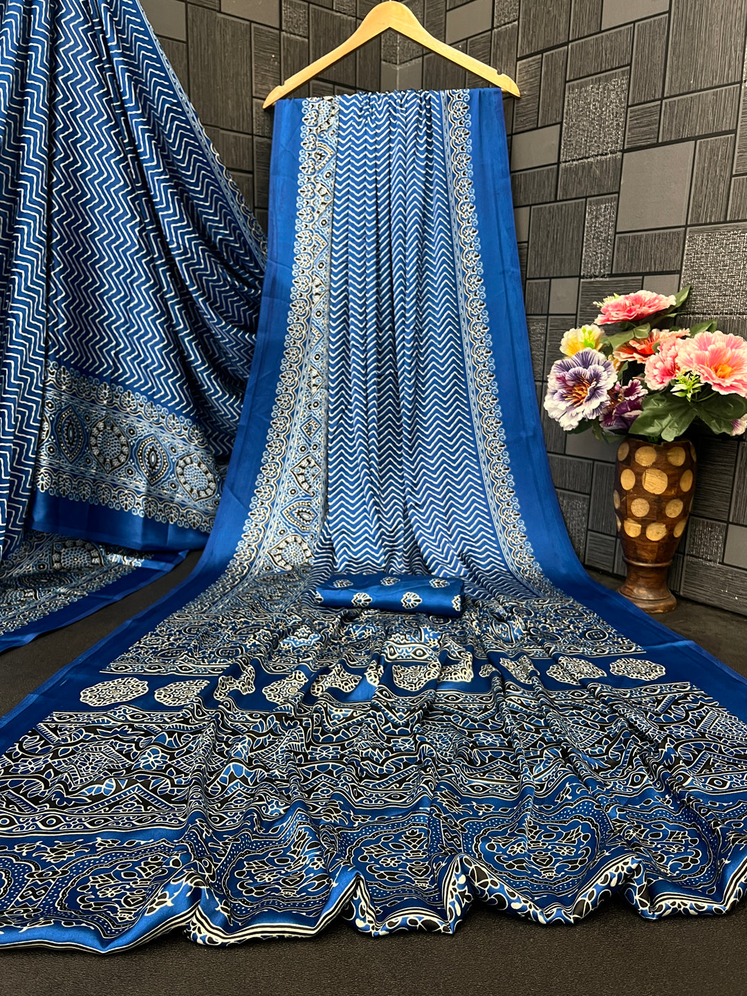 Satin Silk Ajrakh Printed Saree