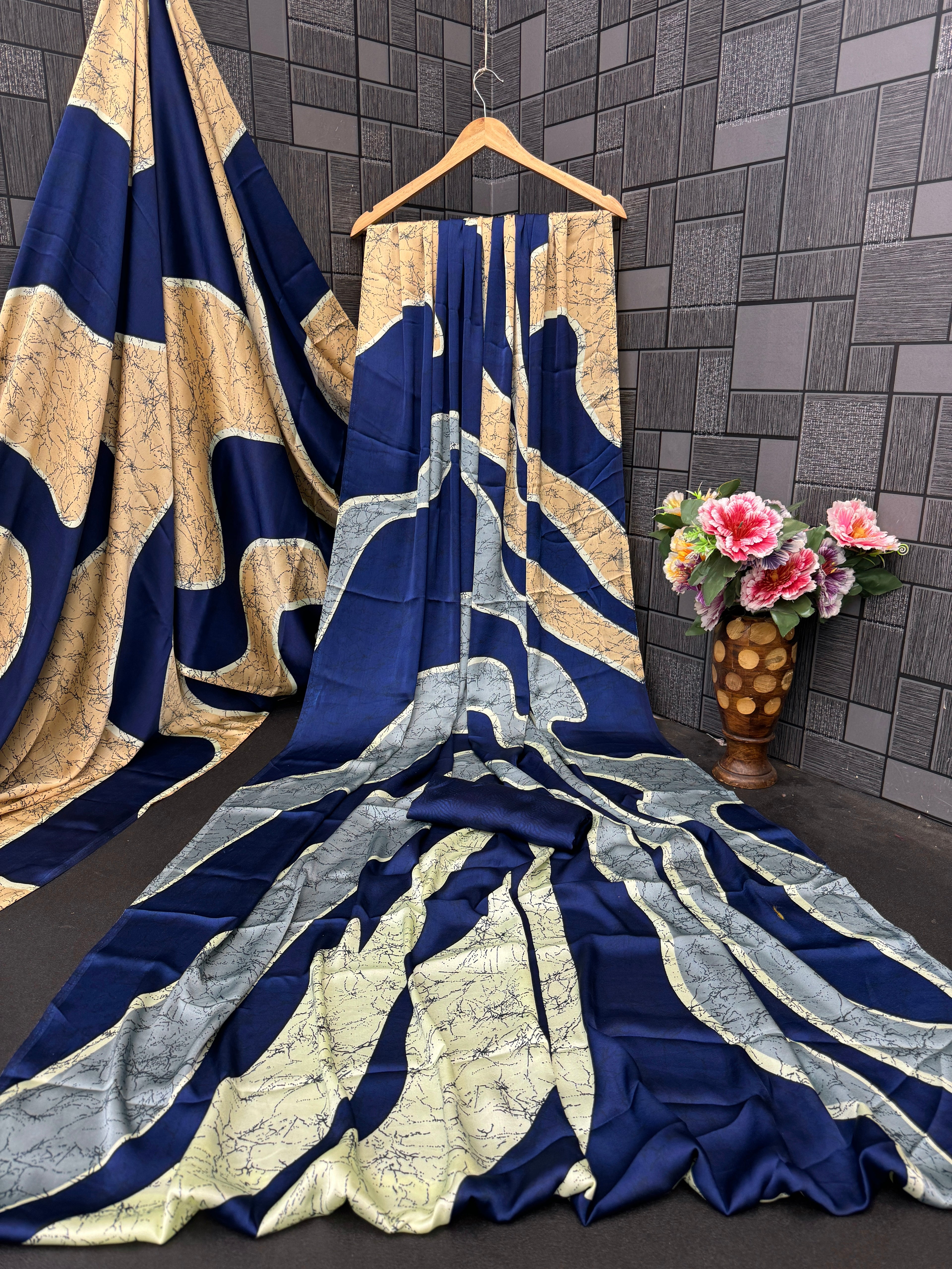 Satin Silk Abstract Print Saree with Designer Pallu