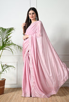 Chinon Solid Saree with Embroidered Lace Border