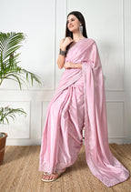 Chinon Solid Saree with Embroidered Lace Border