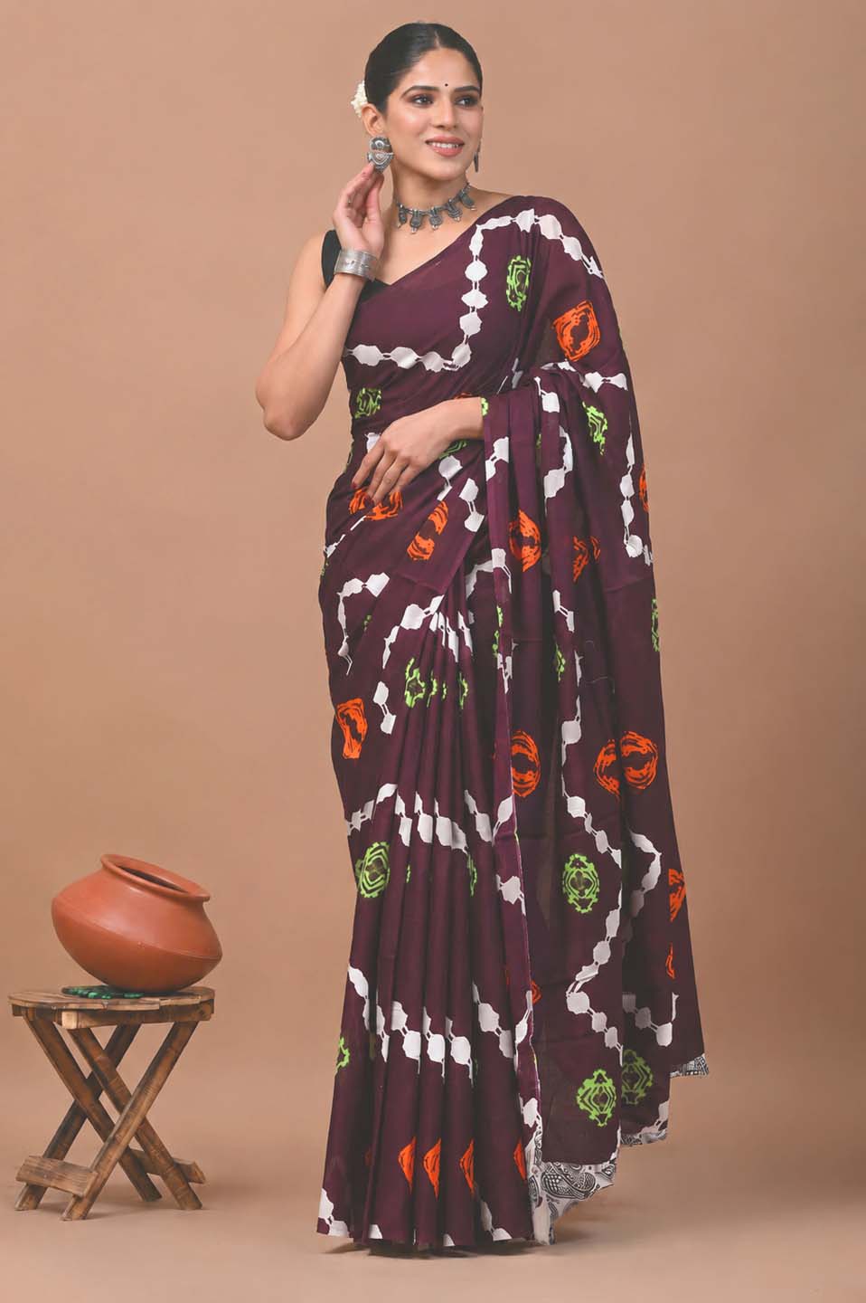 Ready to Wear Jaipuri Mul Cotton Geometric Printed Saree for Women
