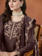 Silk Embroidered Anarkali Kurta, Pant & Dupatta Set