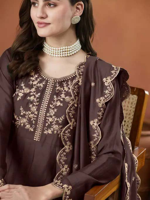 Silk Embroidered Anarkali Kurta, Pant & Dupatta Set