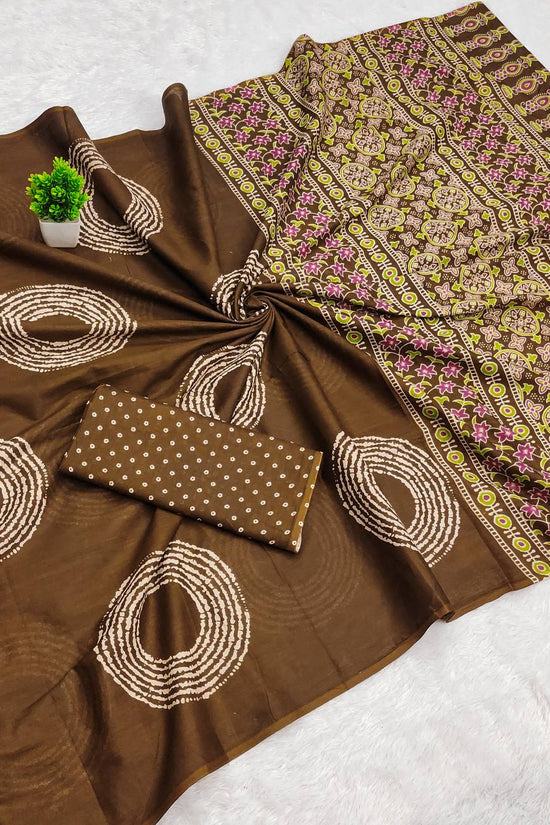 Ajrakh Bandhej Printed Mulmul Cotton Saree for Woman
