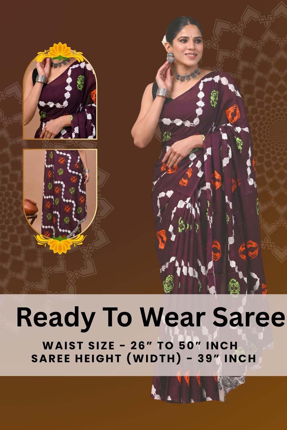 Ready to Wear Jaipuri Mul Cotton Geometric Printed Saree for Women