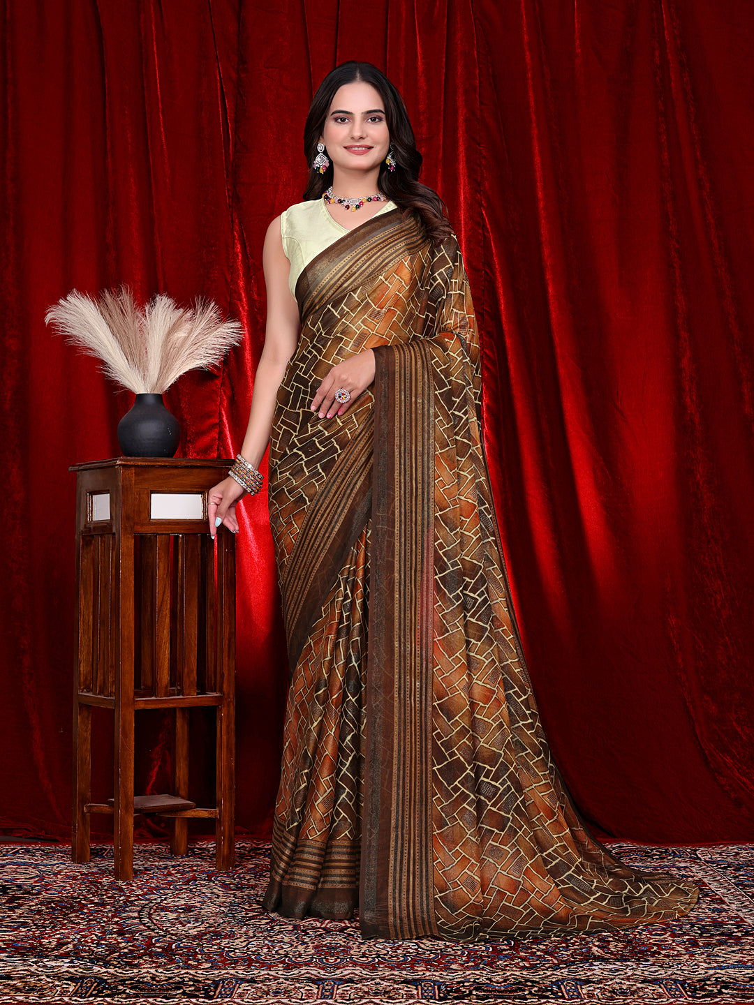 Heavy Chiffon Color Block Printed Ready-to-Wear Saree