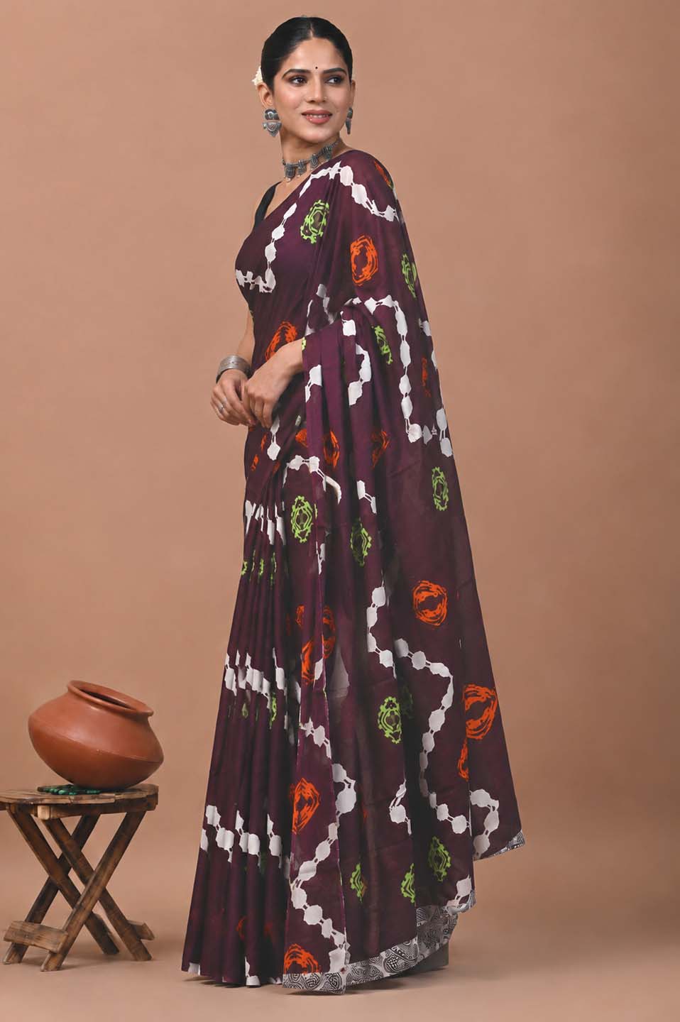 Ready to Wear Jaipuri Mul Cotton Geometric Printed Saree for Women