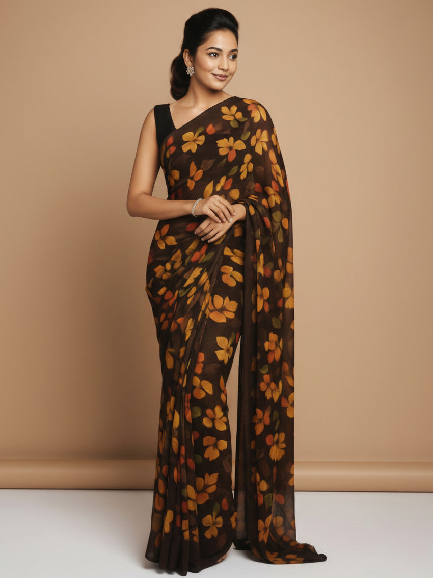 Vibrant Floral Print Georgette Ready to Wear Saree