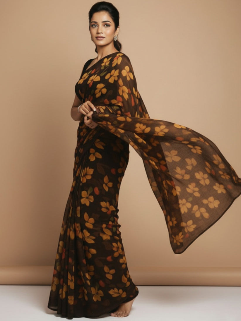 Vibrant Floral Print Georgette Ready to Wear Saree