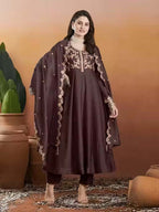 Silk Embroidered Anarkali Kurta, Pant & Dupatta Set